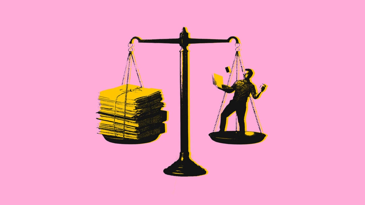 weighted scale with content on one side