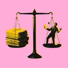 weighted scale with content on one side