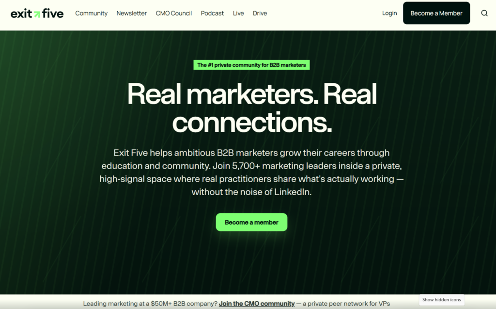 Exit Five community landing page.