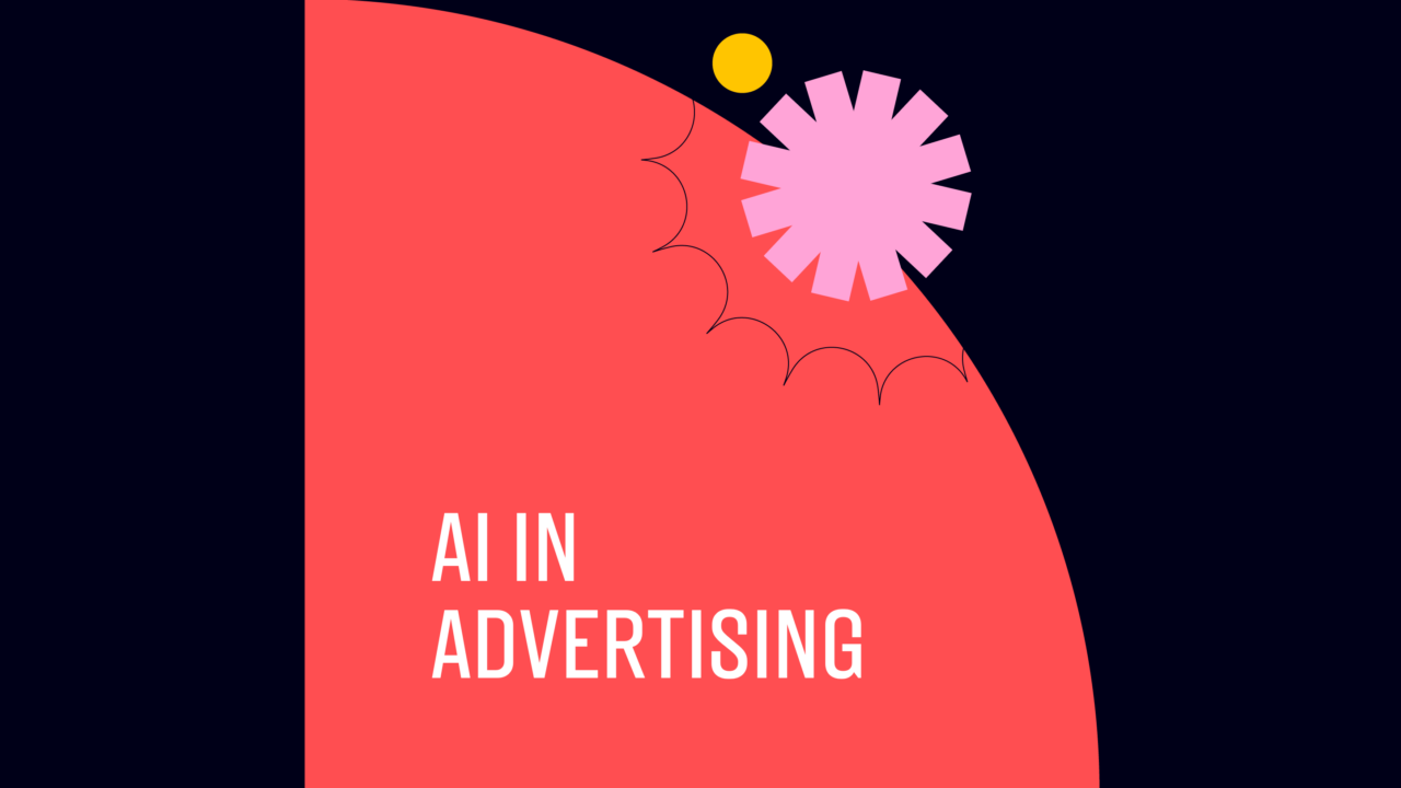 Ai in advertising text on red and black background