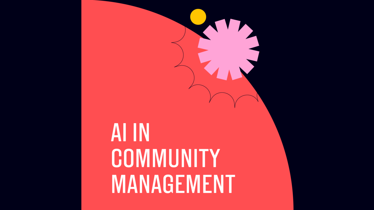 Ai in community management text on red and black background