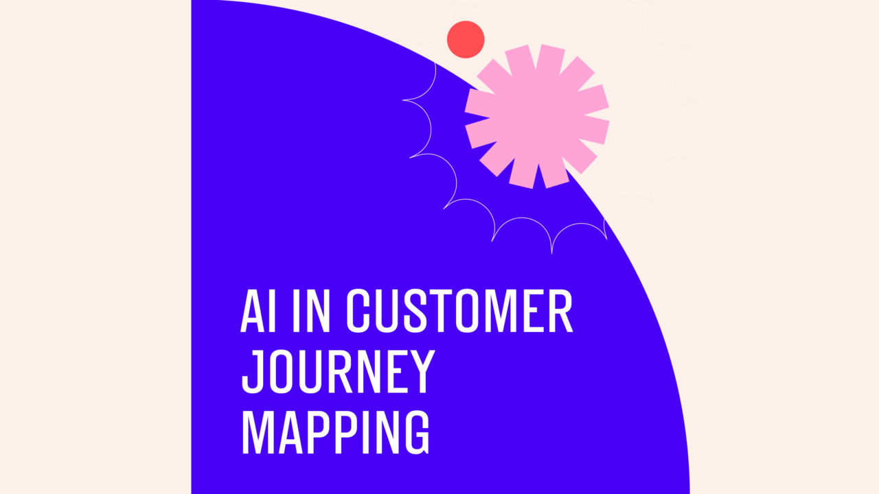Ai in customer journey mapping text on blue and beige background