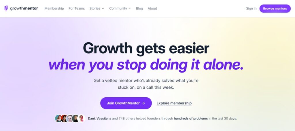 The landing page for the GrowthMentor community