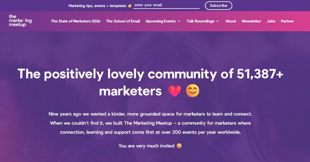 The landing page of The Marketing Meetup