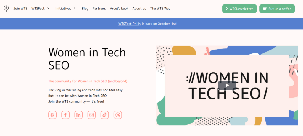 Screenshot of the Women in Tech SEO webpage
