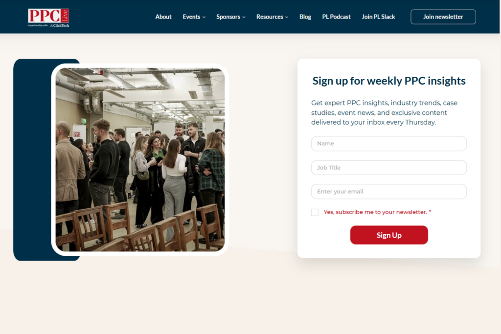 PPC Live Newsletter registration form