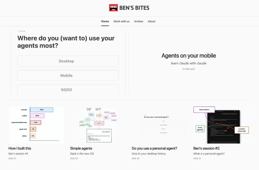 Capture d’écran de la page web de Ben's Bites