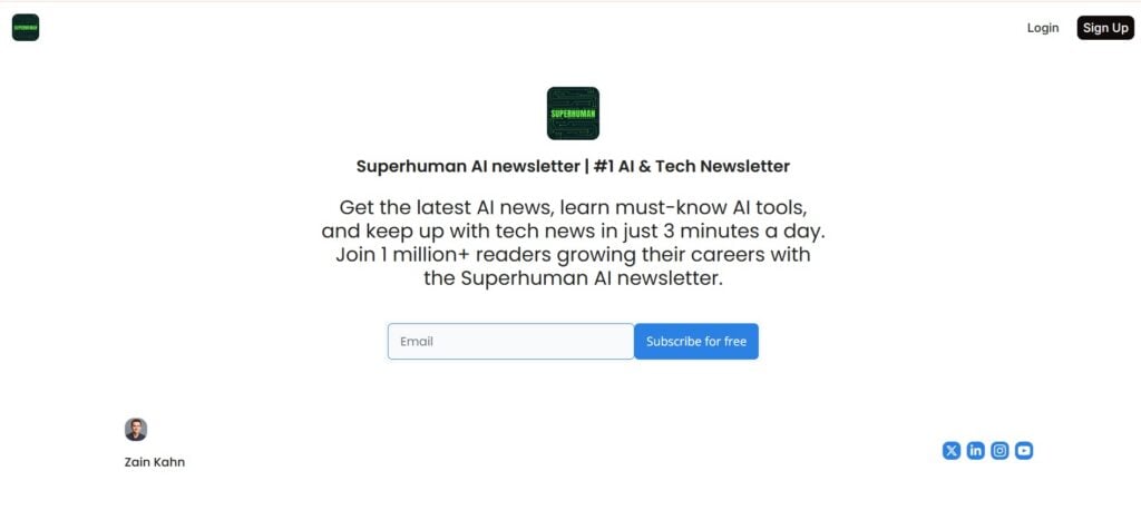 Page d’inscription à la newsletter Superhuman AI